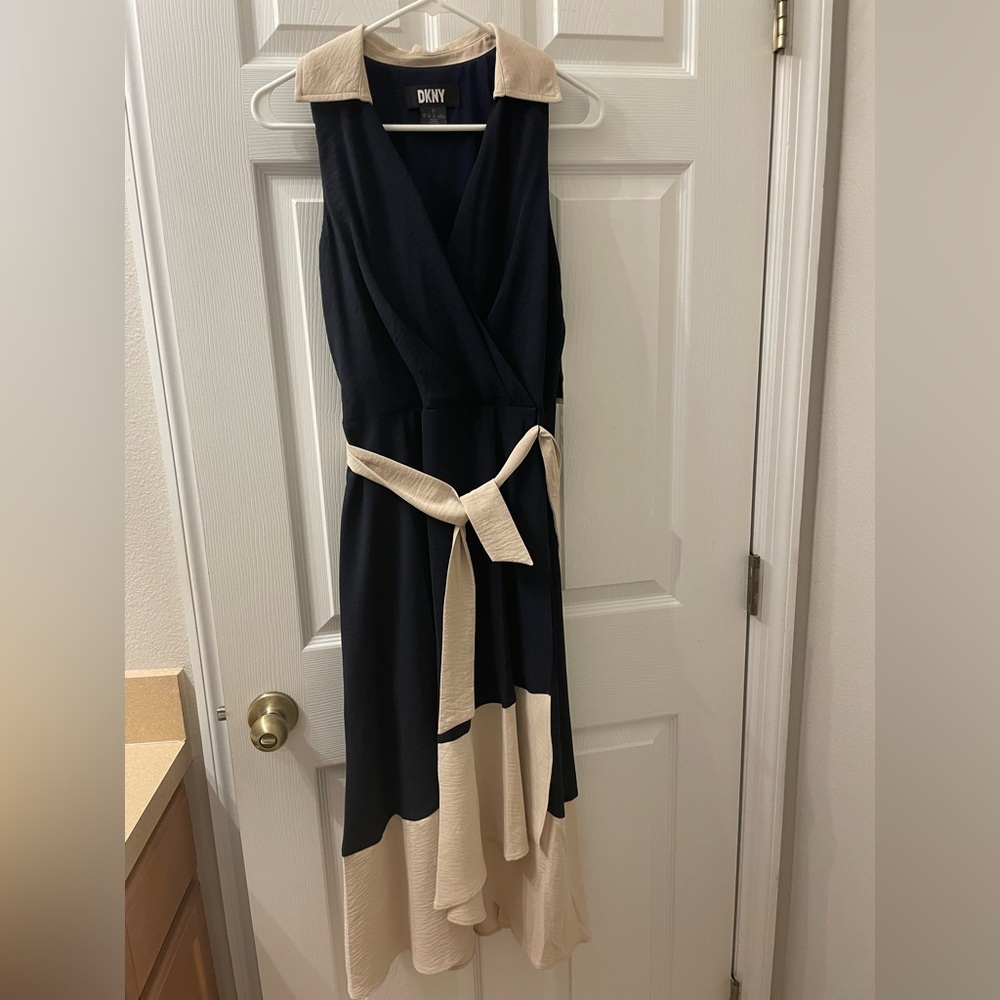 DKNY Dress in Navy Blue and Cream
